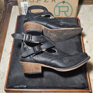 Roper Womens Black Faux Leather Willa Buckle Straps Ankle Boots Size 7